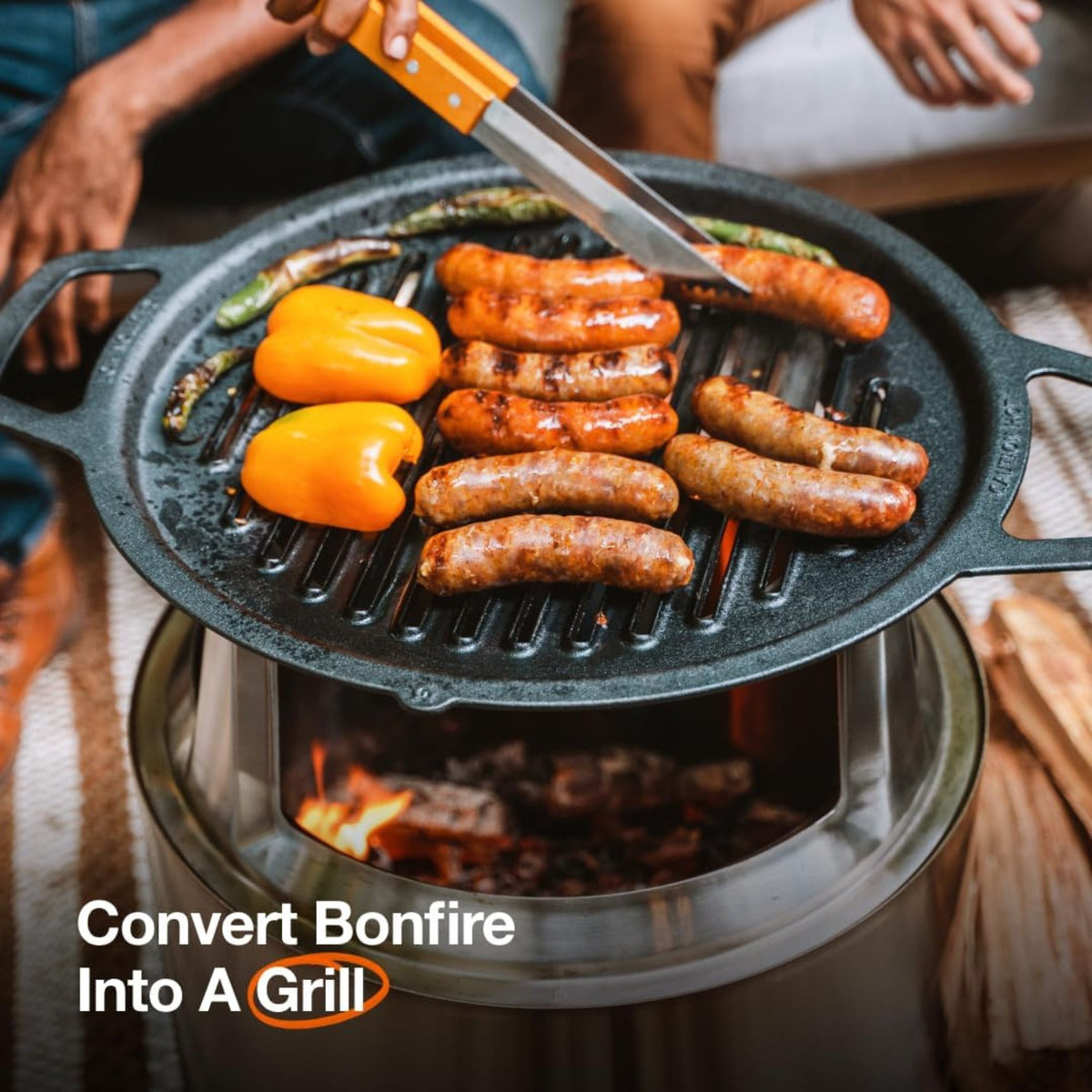 Solo Stove Bonfire Grill Top & Hub, Cast Iron Cooktop with Stainless Steel Hub
