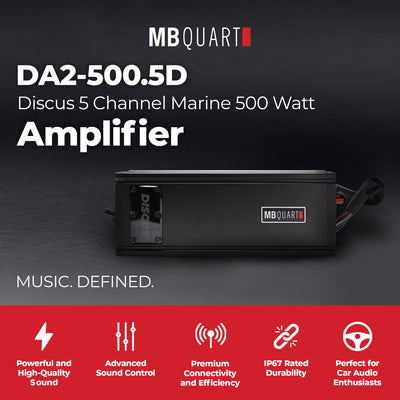 MB Quart Discus 5 Channel Marine Amplifier with Top Mounted Controls, 500 Watts - VMInnovations