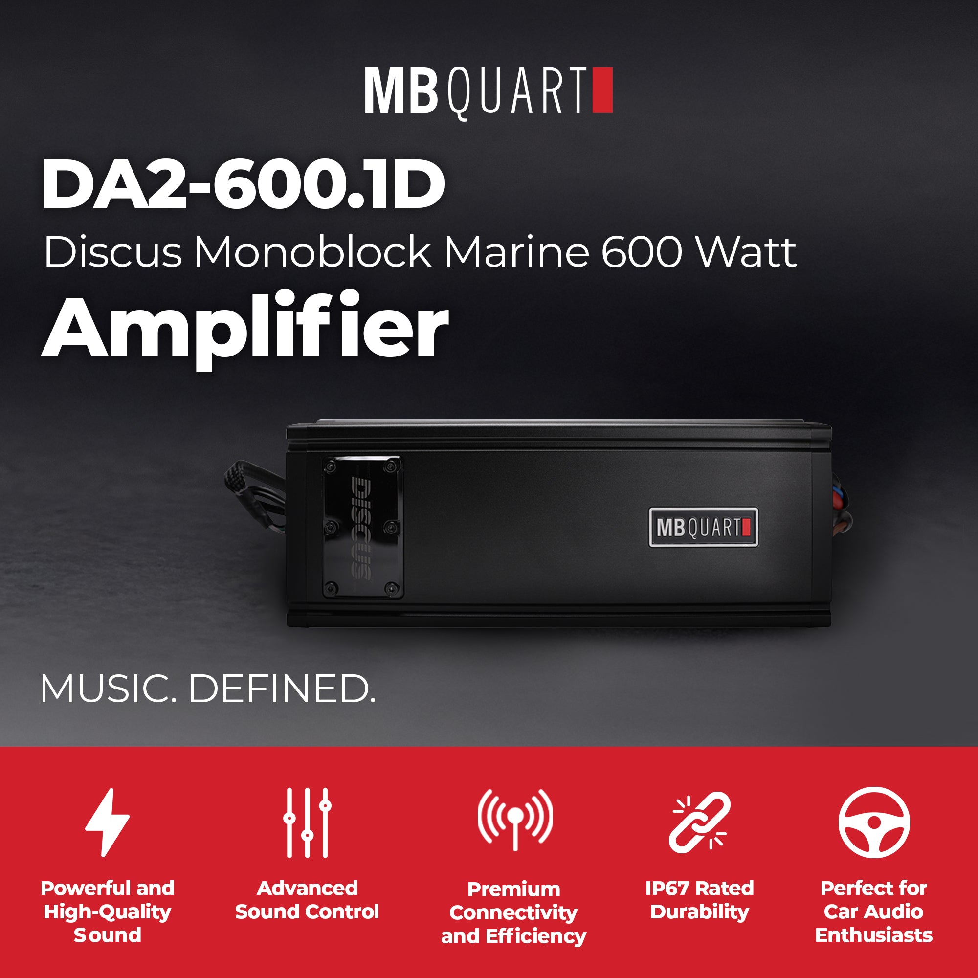 MB Quart Discus Monoblock Marine Amplifier with Top Mounted Controls, 600 Watts - VMInnovations