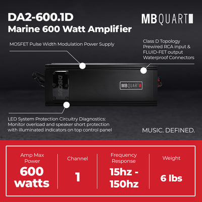 MB Quart Discus Monoblock Marine Amplifier with Top Mounted Controls, 600 Watts - VMInnovations