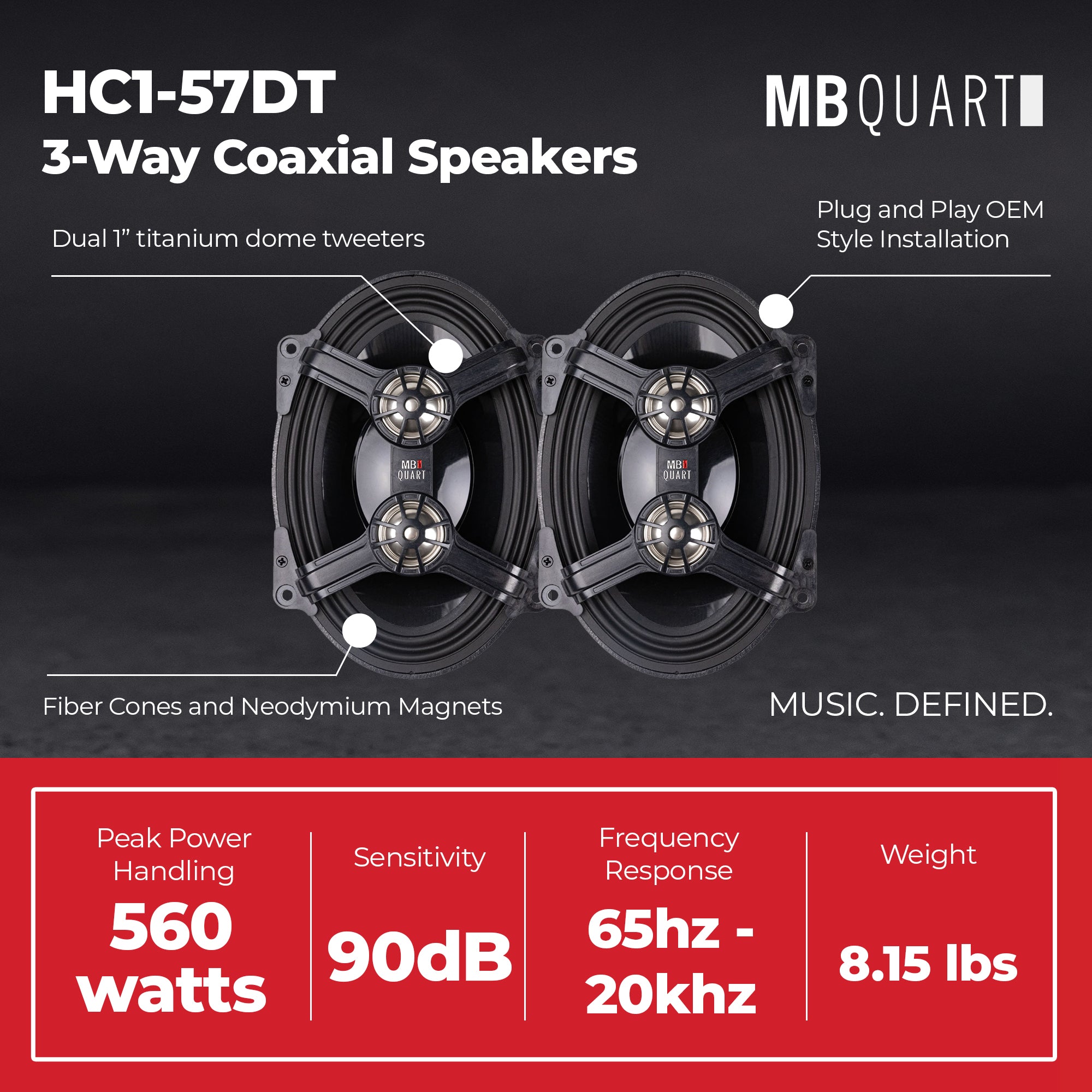 MB Quart 5x7" 3-Way Coaxial Speakers, 06-22 Harley Davidson Street & Ultra Glide - VMInnovations