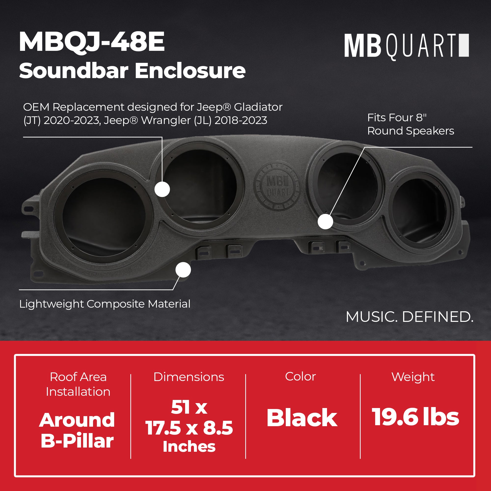 MB Quart Rear Soundbar Enclosure for 18-23 Jeep Wrangler JL & 20-23 Gladiator JT - VMInnovations