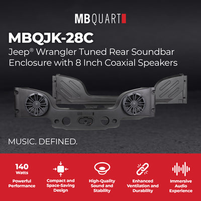 MB Quart Rear Overhead Soundbar For 07-18 Jeep Wrangler JK, Dual 8" Speakers - VMInnovations