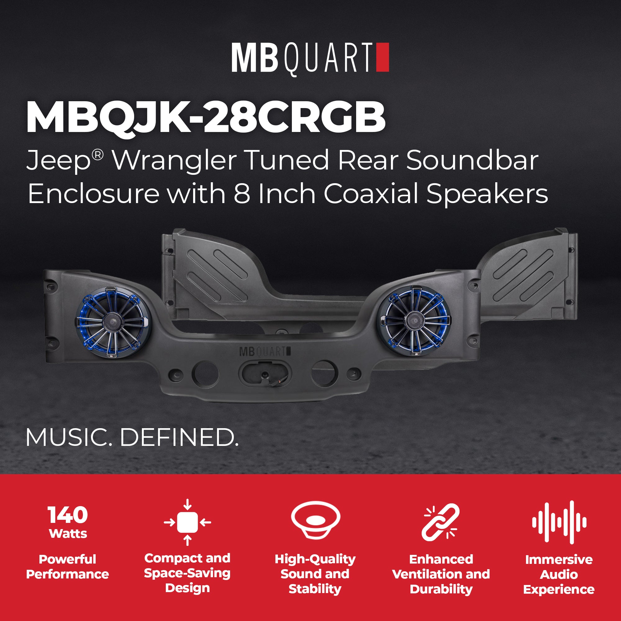 MB Quart Dual 8" Coaxial Speakers for 2007-2018 Jeep Wrangler JK, 140W Power - VMInnovations