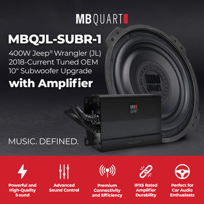 MB Quart 10" Subwoofer Upgrade for 2018-Current Jeep Wrangler JL, 400W Amplifier - VMInnovations