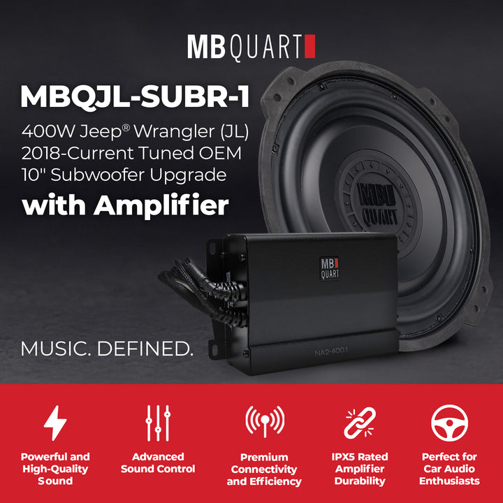 MB Quart 10" Subwoofer Upgrade for 2018-Current Jeep Wrangler JL, 400W Amplifier - VMInnovations