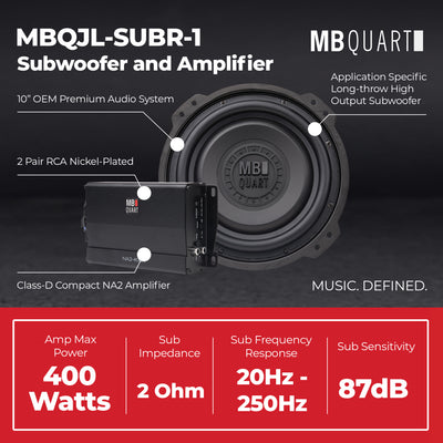 MB Quart 10" Subwoofer Upgrade for 2018-Current Jeep Wrangler JL, 400W Amplifier - VMInnovations