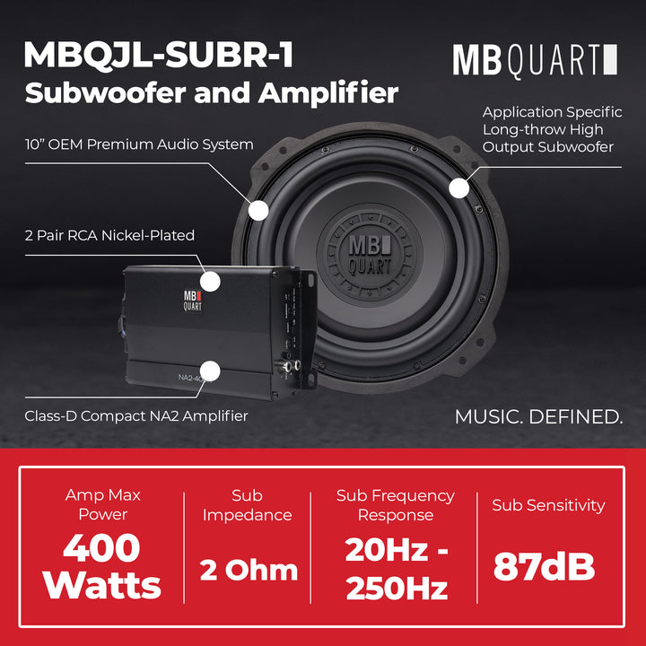 MB Quart 10" Subwoofer Upgrade for 2018-Current Jeep Wrangler JL, 400W Amplifier - VMInnovations