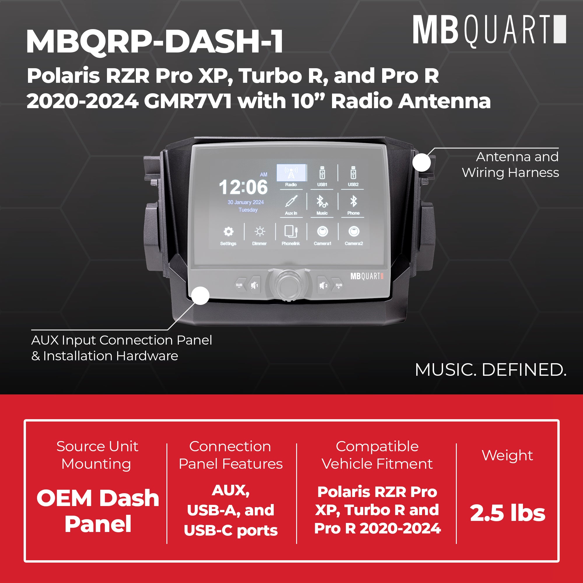 MB Quart Dash Kit with Harness for 2020-2024 Polaris RZR Pro XP, Turbo R & Pro R - VMInnovations