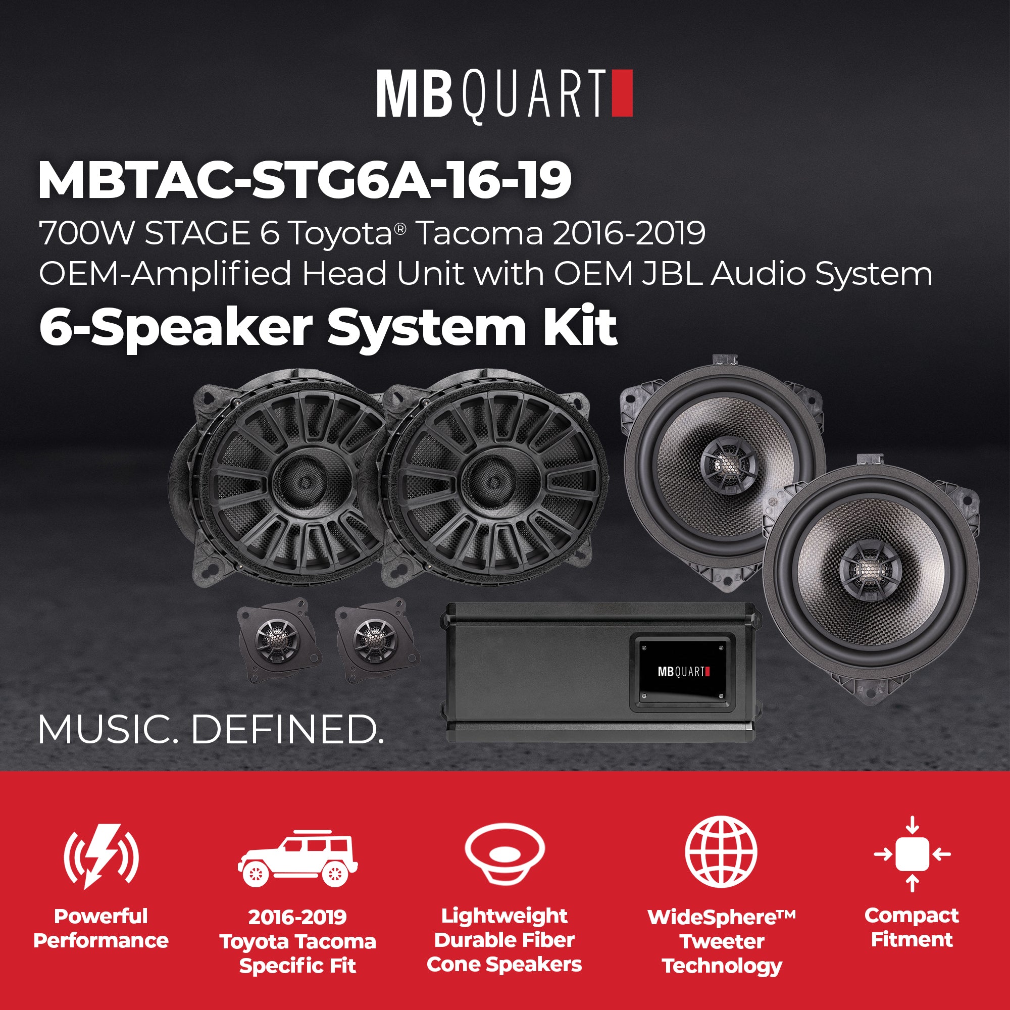MB Quart 6 Speaker 700W Audio System Upgrade Kit for 2016-2019 Toyota Tacoma - VMInnovations