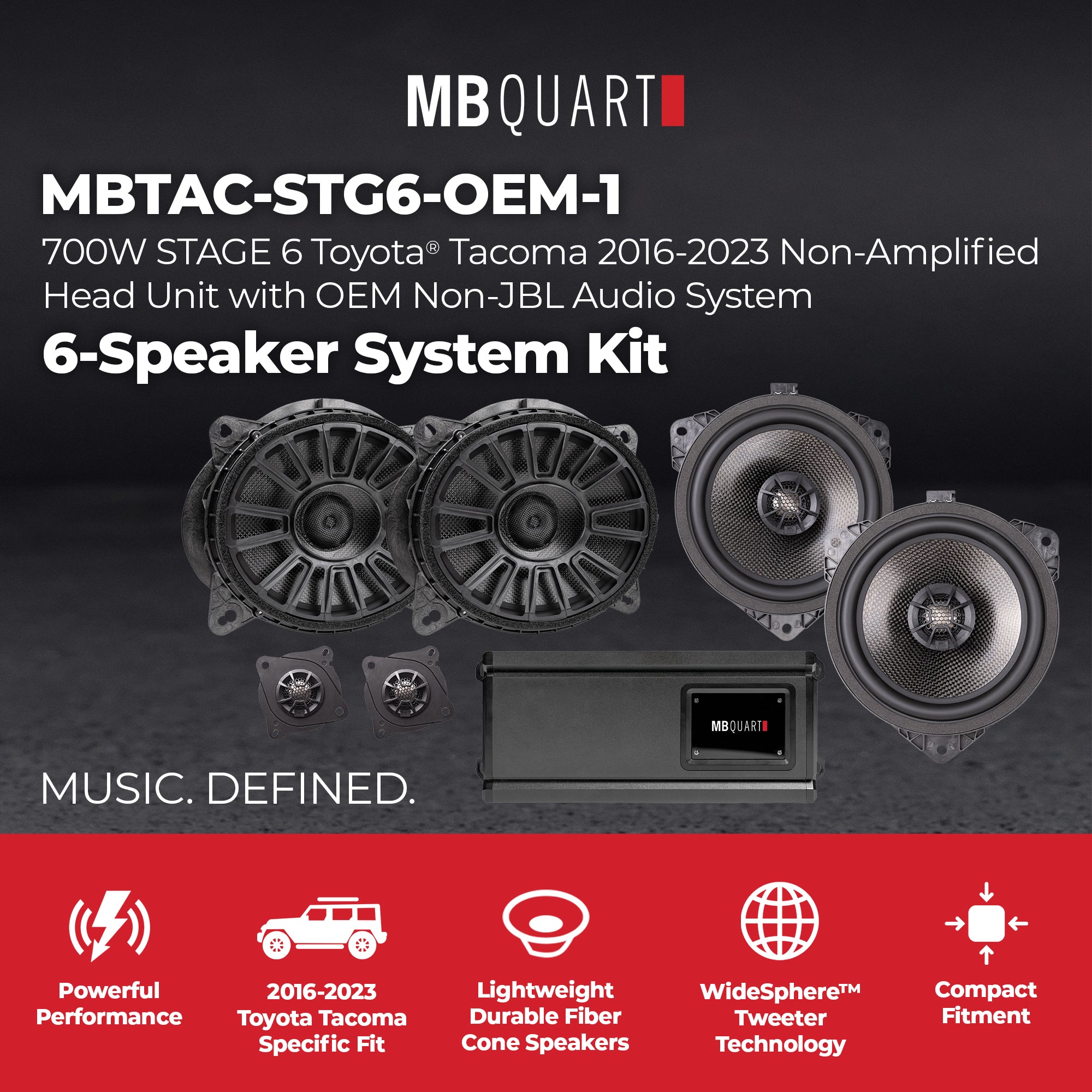 MB Quart 6 Speaker 700W Audio System Upgrade Kit for 2016-2023 Toyota Tacoma - VMInnovations