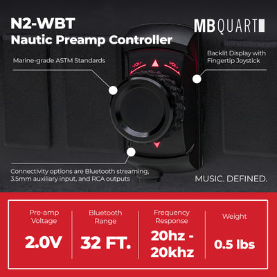 MB Quart Nautic Mounted Preamp Controller, Bluetooth, 3.5mm Aux and RCA Outputs - VMInnovations