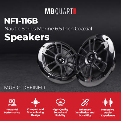 MB Quart NF1-116B Nautic Series Marine Coaxial Speakers, Pair, 6.5 Inches, Black - VMInnovations