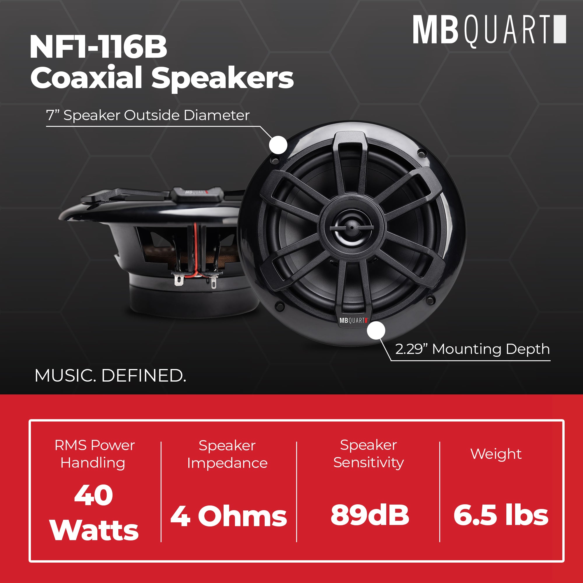 MB Quart NF1-116B Nautic Series Marine Coaxial Speakers, Pair, 6.5 Inches, Black - VMInnovations