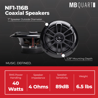 MB Quart NF1-116B Nautic Series Marine Coaxial Speakers, Pair, 6.5 Inches, Black - VMInnovations