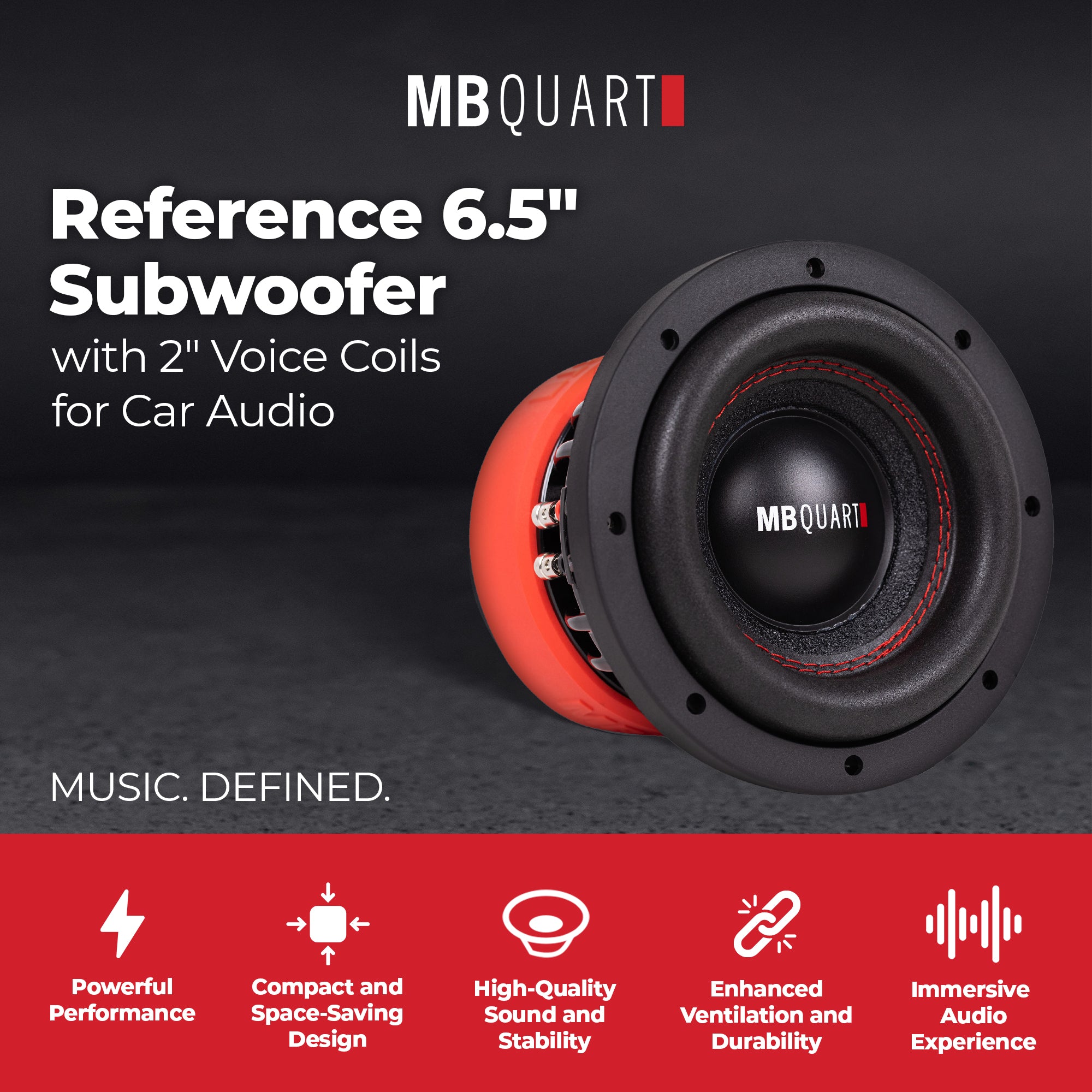 MB Quart Reference 6.5" Subwoofer with 1.5" Voice Coils for Car Audio, 1200W - VMInnovations