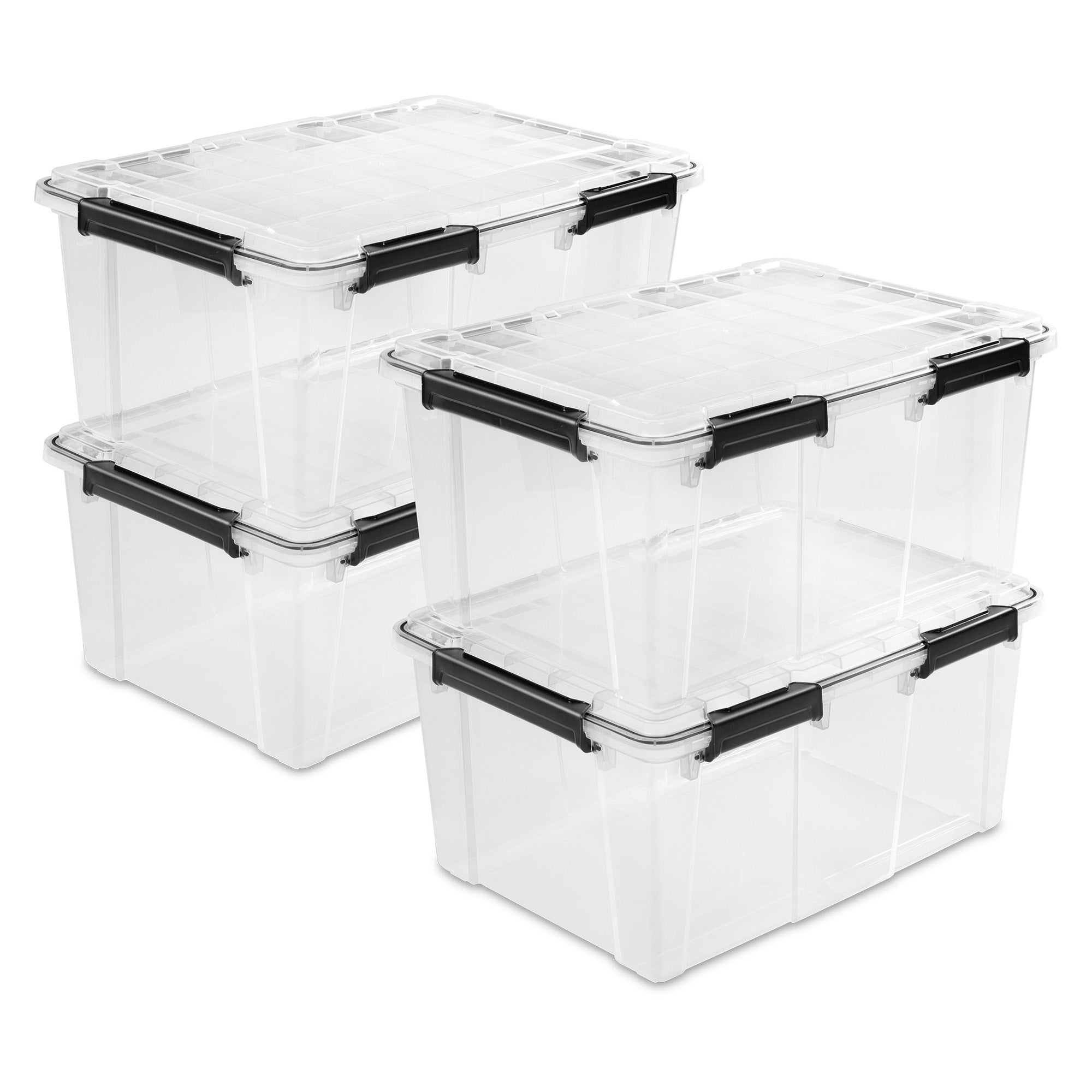 Sterilite 80 Qt Gasket Box, Stackable Storage Container with Lids, Black, 4 Pack - VMInnovations