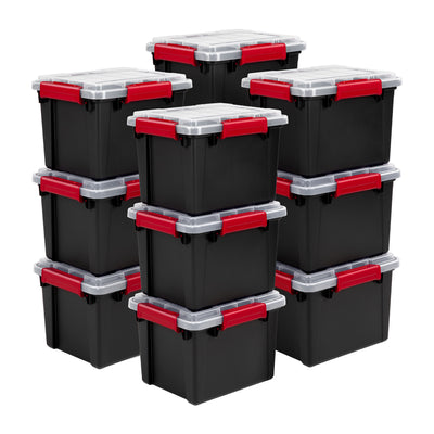 Sterilite 5 Gal Gasket Box, Stackable Storage Container with Lid, Black, 12 Pack - VMInnovations