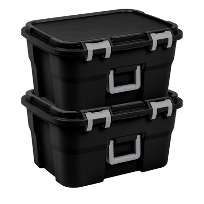 Sterilite Footlocker, 14 Gal Plastic Storage Container with Lid, Black, 2 Pack - VMInnovations