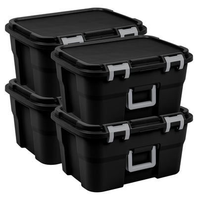 Sterilite Footlocker, 14 Gal Plastic Storage Container with Lid, Black, 4 Pack - VMInnovations