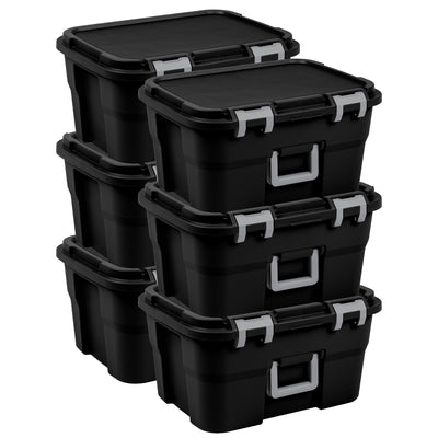 Sterilite Footlocker, 14 Gal Plastic Storage Container with Lid, Black, 6 Pack - VMInnovations