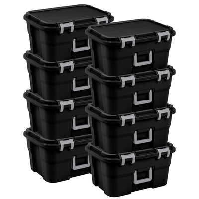 Sterilite Footlocker, 14 Gal Plastic Storage Container with Lid, Black, 8 Pack