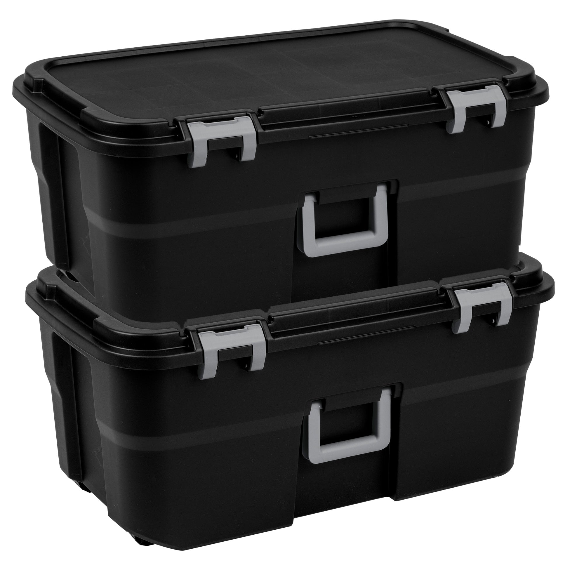 Sterilite Wheeled Footlocker, 22 Gal Storage Container with Lid, Black, 2 Pack - VMInnovations