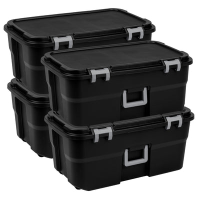 Sterilite Wheeled Footlocker, 22 Gal Storage Container with Lid, Black, 4 Pack
