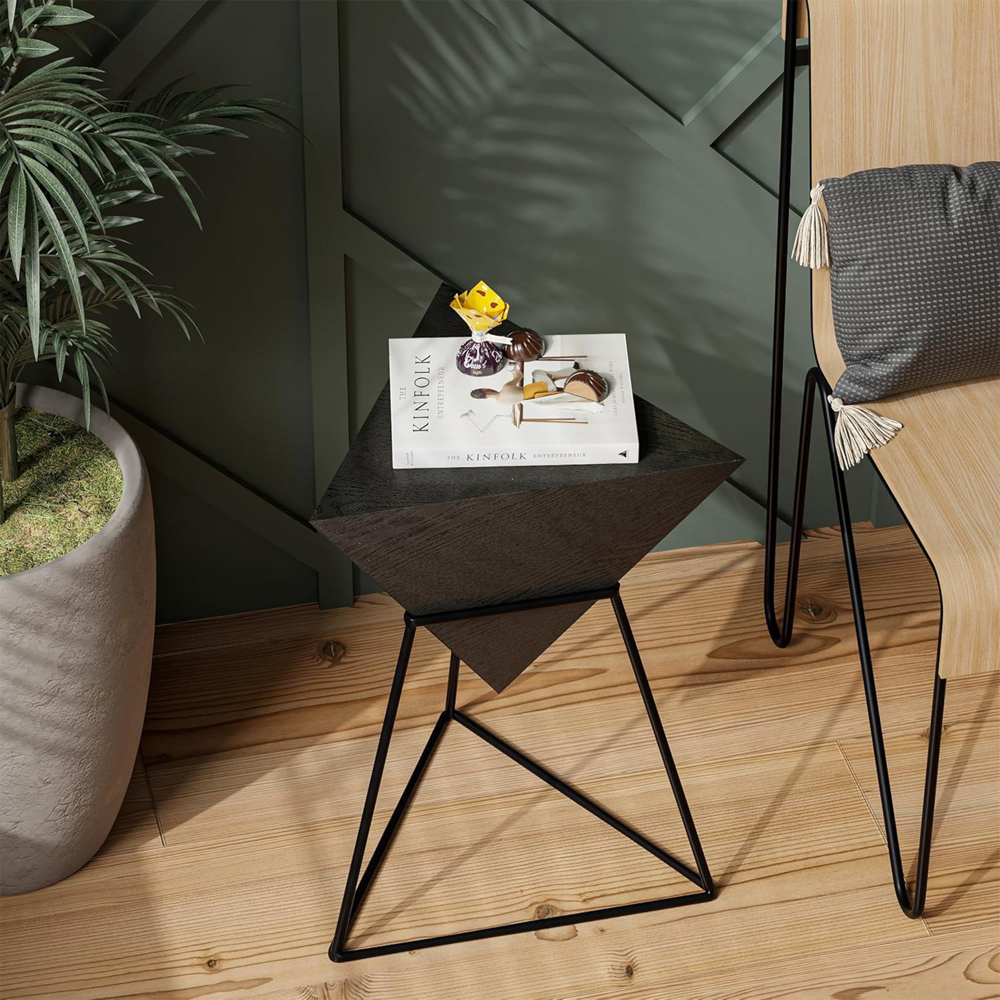 COZAYH Geometric End Table with Metal Base Design for Home Living Room, (Used)