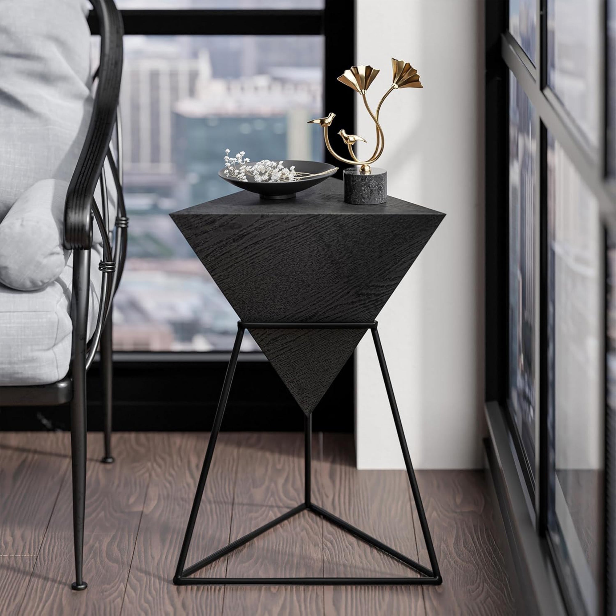 COZAYH Geometric End Table with Metal Base Design for Home Living Room, (Used)