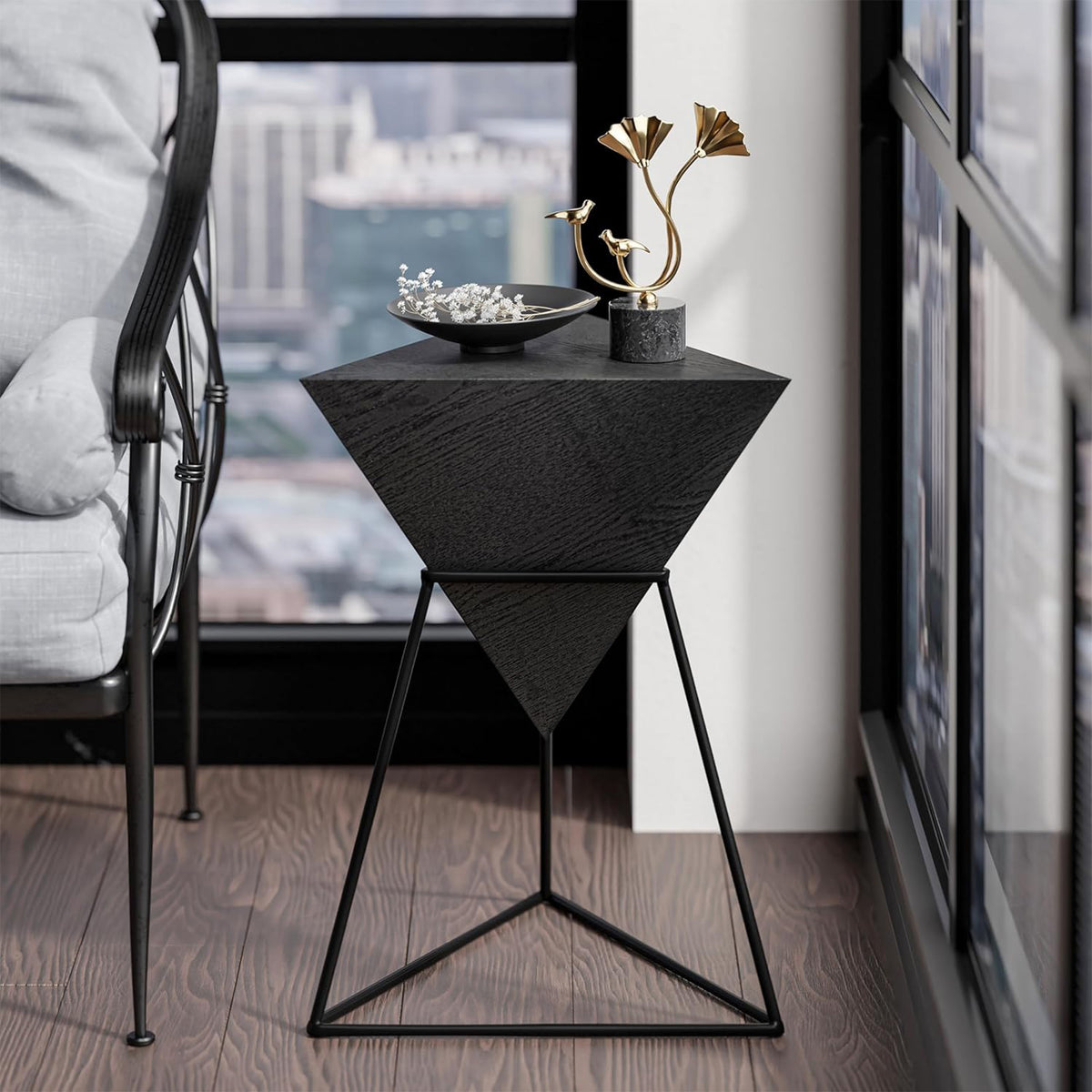 COZAYH Geometric End Table with Metal Base Design for Home Living Room(Open Box)