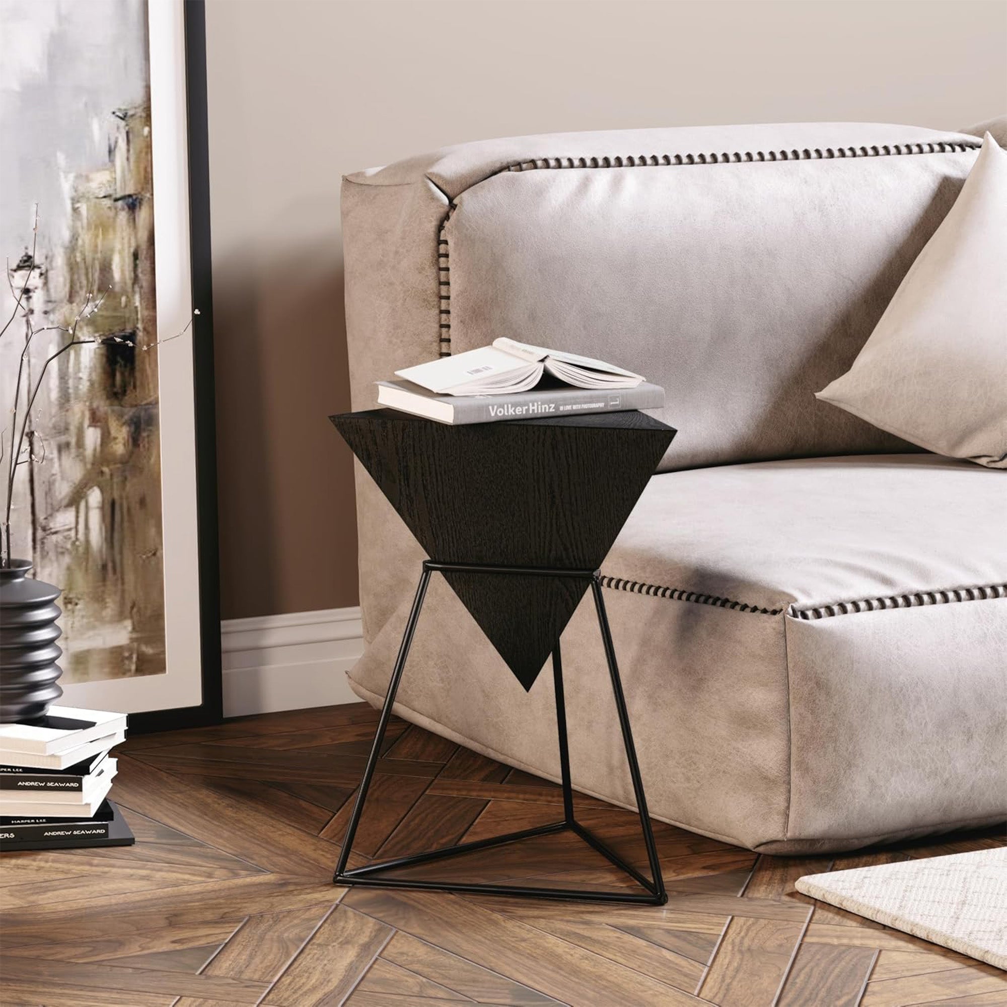 COZAYH Geometric End Table with Metal Base Design for Home Living Room, (Used)