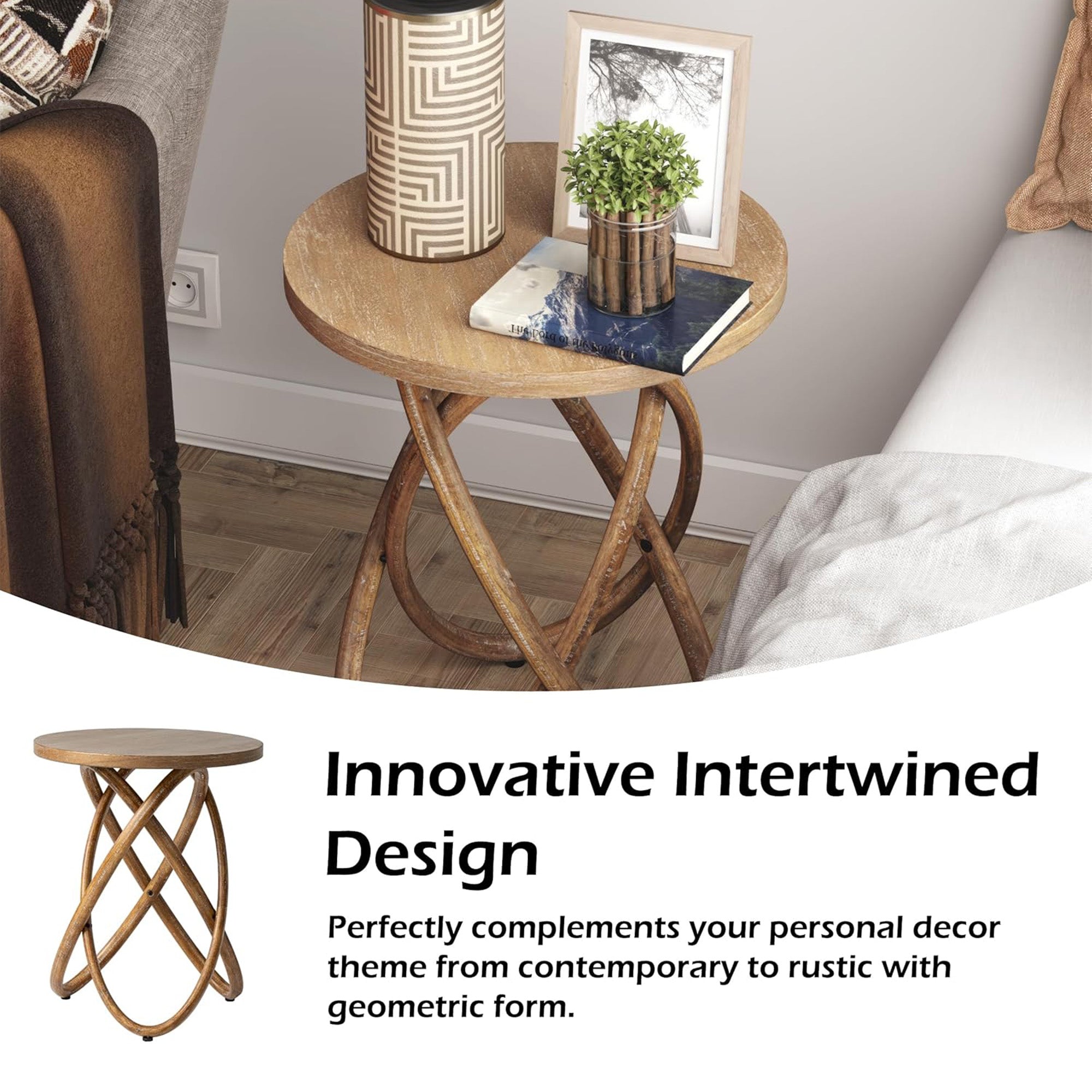COZAYH End Table w/Intertwined Base Design for Home Living Room (Open Box)