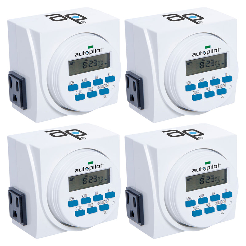 HYDROFARM 7 Day Dual Outlet Digital Programmable Timer Controllers, (4 Pack)