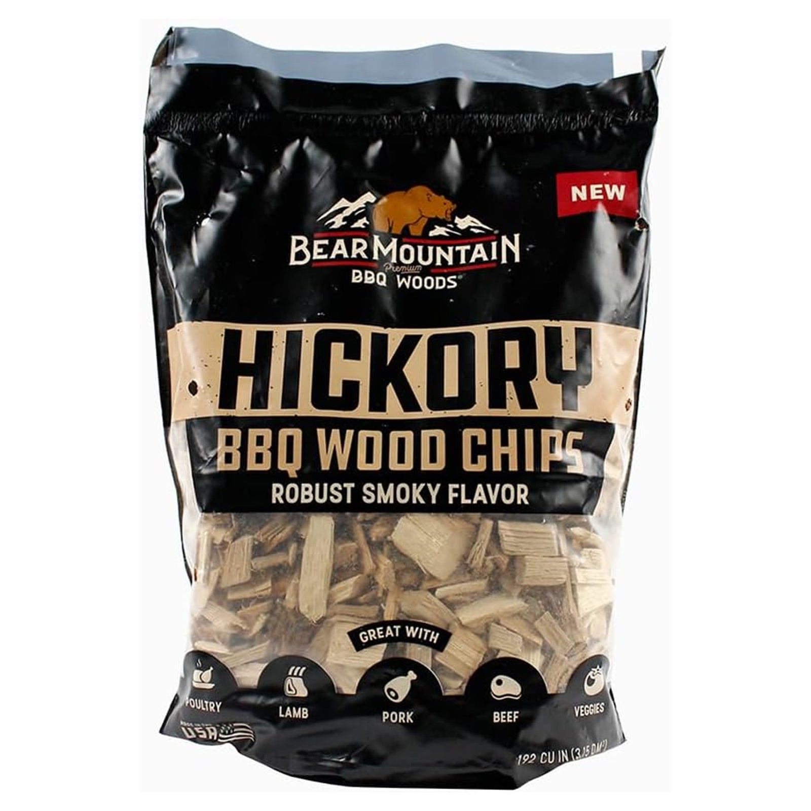 Bear Mountain BBQ  Hickory BBQ Wood Chips for Outdoor Grill, 2 lb Bag-Pack of 6 - VMInnovations