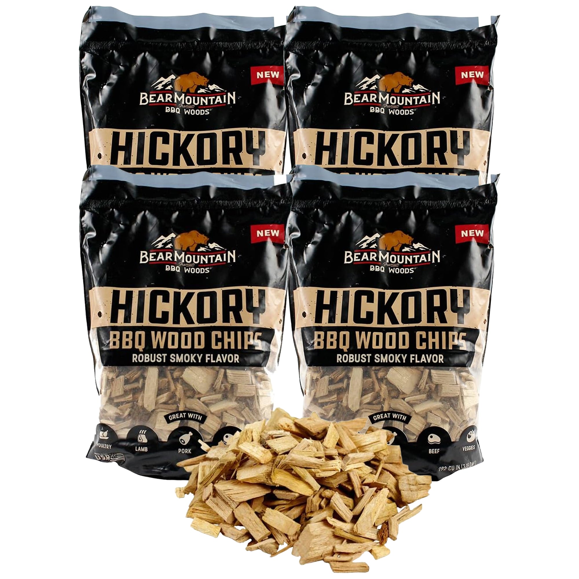 Bear Mountain BBQ  Hickory BBQ Wood Chips for Outdoor Grill, 2 lb Bag-Pack of 6 - VMInnovations