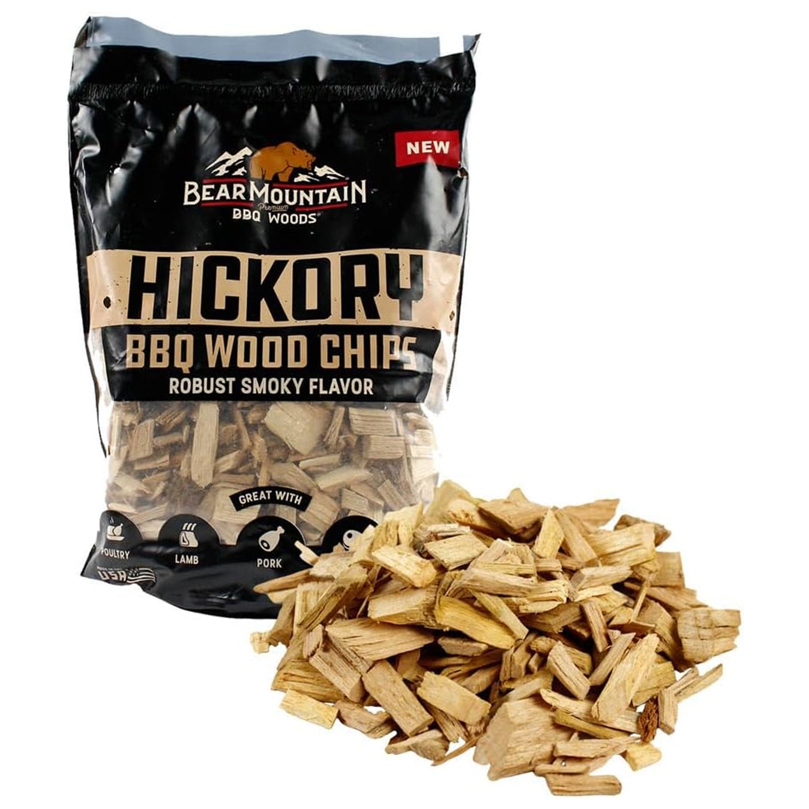 Bear Mountain BBQ  Hickory BBQ Wood Chips for Outdoor Grill, 2 lb Bag-Pack of 6 - VMInnovations