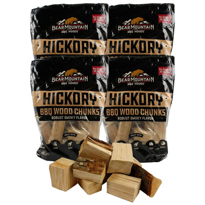 Bear Mountain BBQ Hickory BBQ Wood Chunks for Grilling, 4 lb Bag-Pack of 4