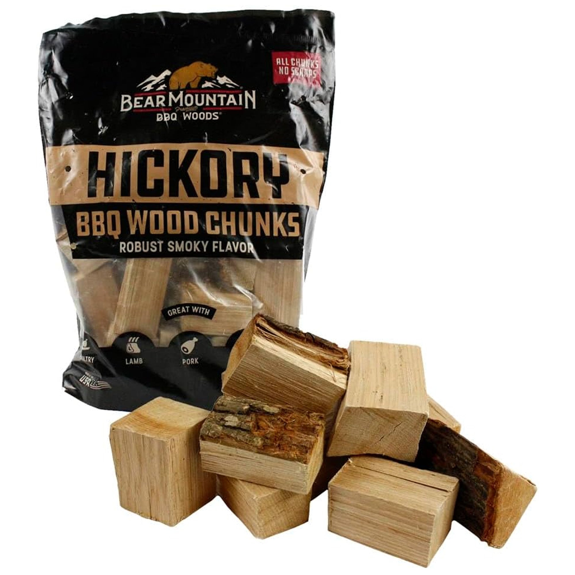 Bear Mountain BBQ Hickory BBQ Wood Chunks for Grilling, 4 lb Bag-Pack of 4 - VMInnovations