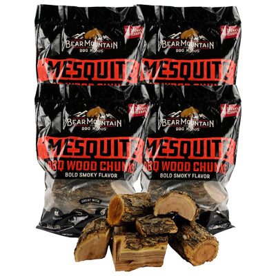 Bear Mountain BBQ Mesquite BBQ Wood Chunks for Grilling, 4 lb Bag-Pack of 4 - VMInnovations