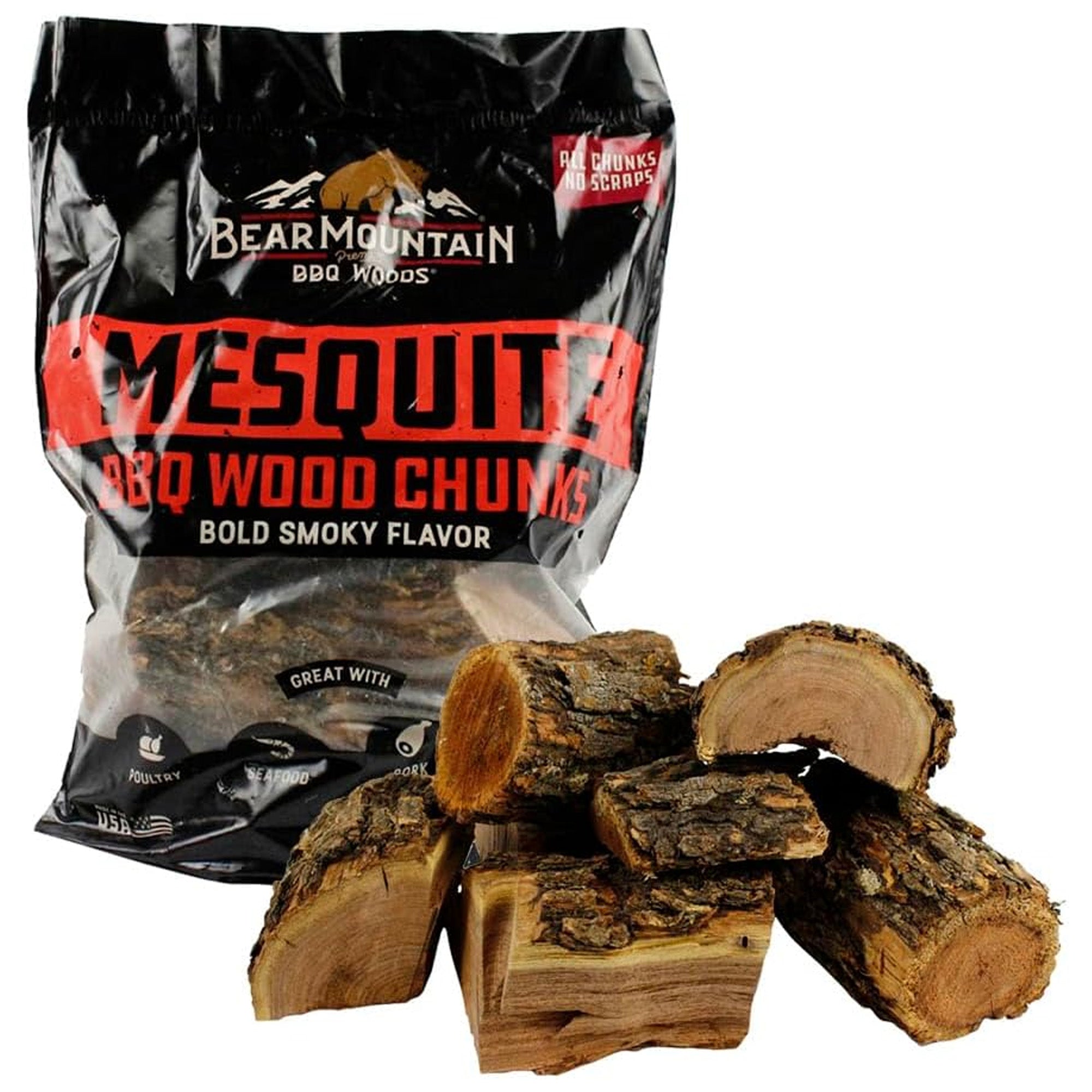 Bear Mountain BBQ Mesquite BBQ Wood Chunks for Grilling, 4 lb Bag-Pack of 4 - VMInnovations