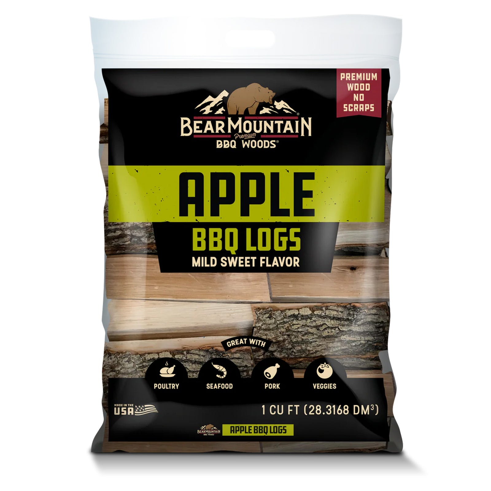 Bear Mountain BBQ Apple BBQ Wood Logs for Outdoor Fire Pits & Smokers, 1 Bag - VMInnovations