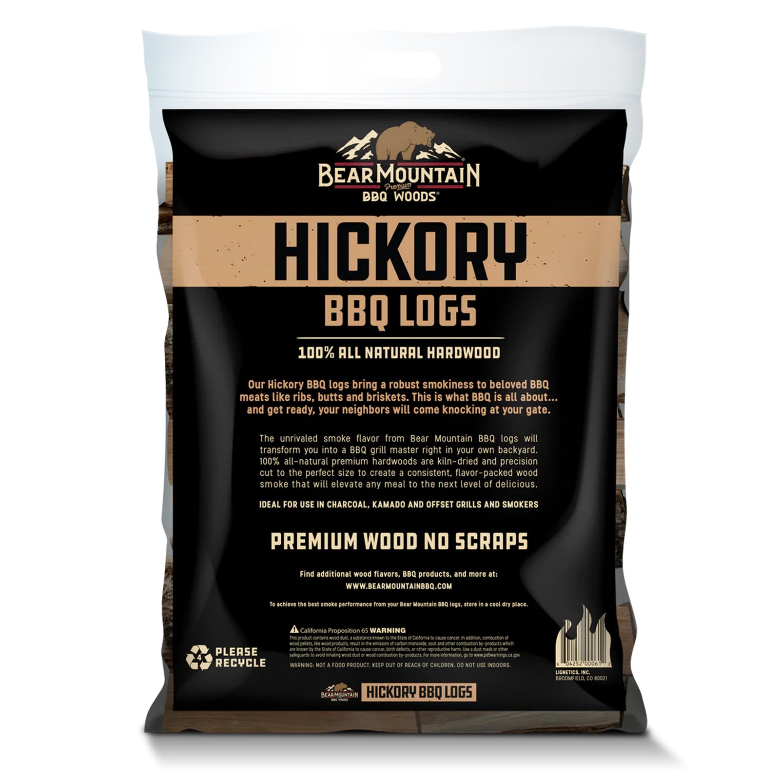 Bear Mountain BBQ Hickory BBQ Wood Logs for Outdoor Fire Pits & Smokers, 1 Bag - VMInnovations