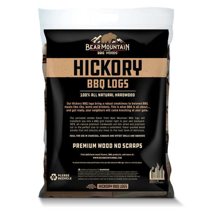 Bear Mountain BBQ Hickory BBQ Wood Logs for Outdoor Fire Pits & Smokers, 1 Bag - VMInnovations