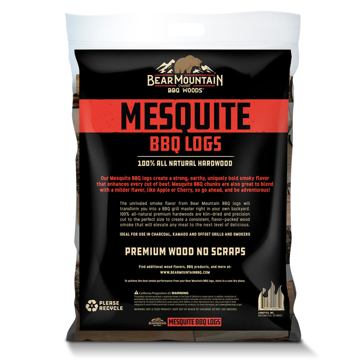 Bear Mountain BBQ Mesquite BBQ Wood Logs for Outdoor Fire Pits & Smokers, 1 Bag