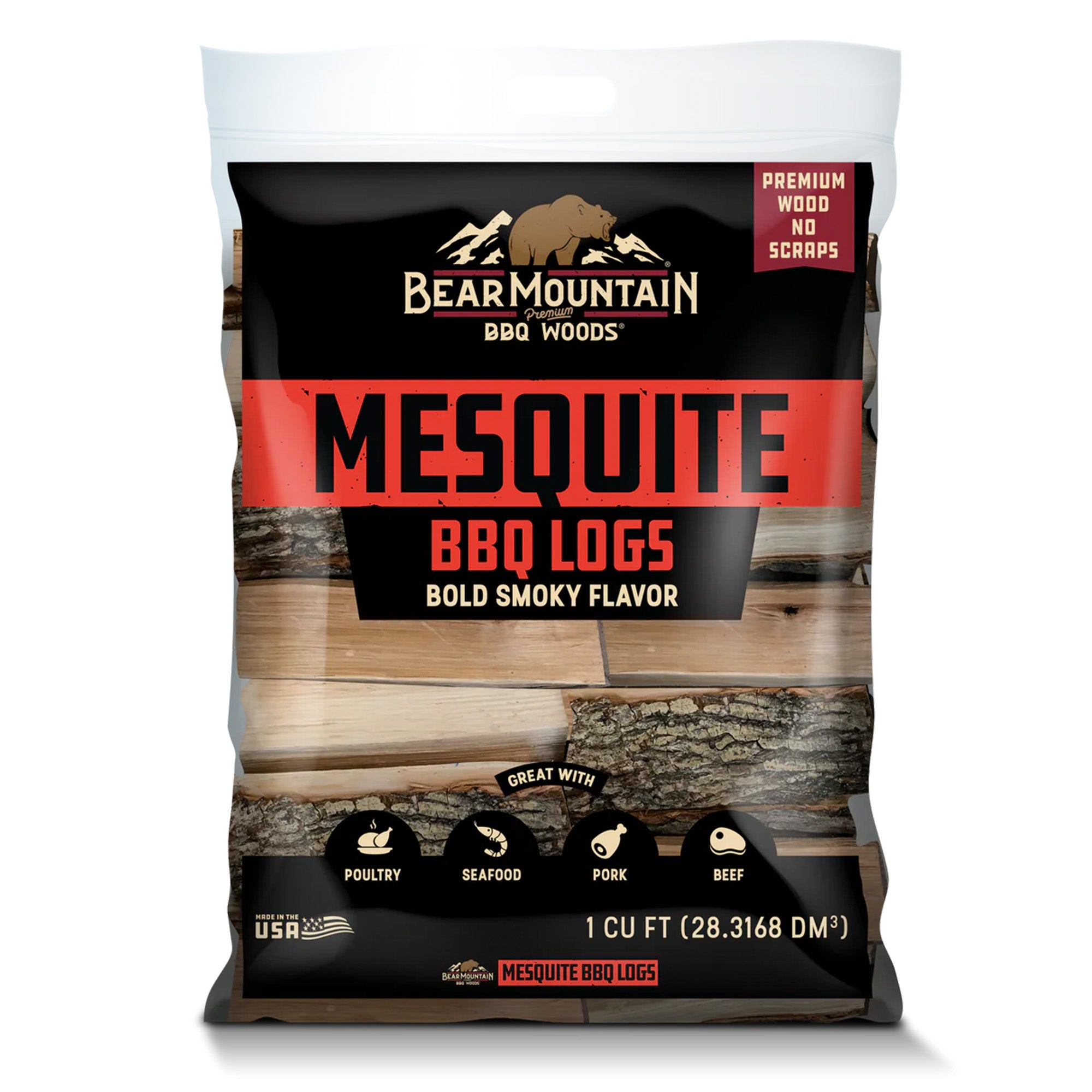 Bear Mountain BBQ Mesquite BBQ Wood Logs for Outdoor Fire Pits & Smokers, 1 Bag