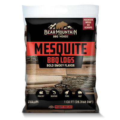 Bear Mountain BBQ Mesquite BBQ Wood Logs for Outdoor Fire Pits & Smokers, 1 Bag