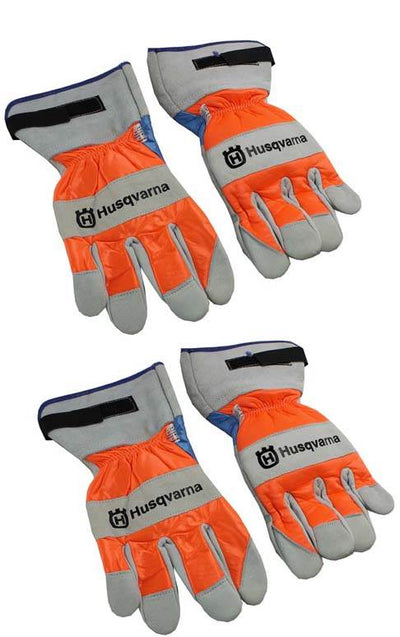 2) Pairs Husqvarna Heavy Duty Leather Work Chain Saw Protective Gloves Large L