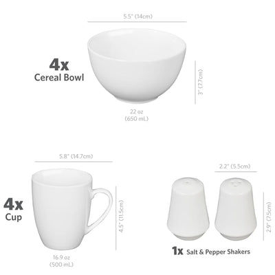 Glad 22-Pc Porcelain Dinnerware Set w/ Round Dishes, Plates, Bowls & Mugs, White