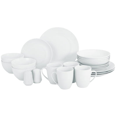 Glad 22-Pc Porcelain Dinnerware Set w/ Round Dishes, Plates, Bowls & Mugs, White